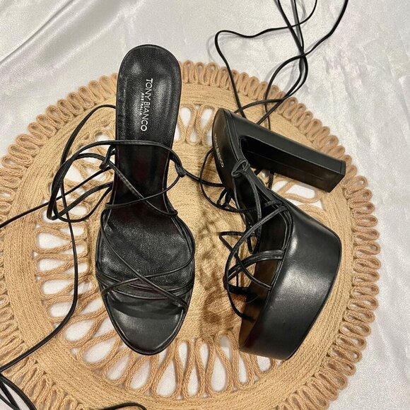 Tony Bianco Jemma Strapy Ankle Tie Heels Black Leather Size 8.5 - Picture 2 of 10